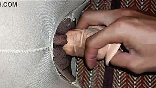 pretty shaved student gets tight pussy teased with dildo and cock