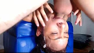 Sloppy deepthroat fuck destroys Colombian Latina's small tits!