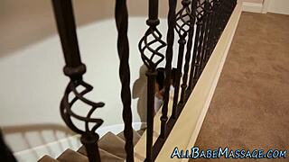 Smalltits Masseuse Licks Babe's Ass in Bathroom