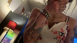 Tatted Emo Beauty Swallows Huge Black Cock