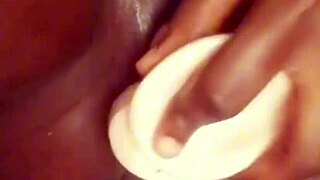 Ebony Woman Rips Clothes For Solo Masturbation With Dildo To Orgasm