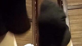 Amateur video with natural tits in pantyhose