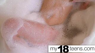 My18Teens - Babe MASTURBATES Wildly in Bath to ORGASM Closeup