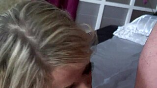 Blonde bombshell swallows every drop of cum