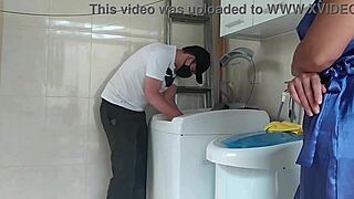 Housewife teases technician fixing her washing machine