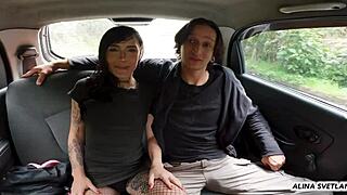 First time in a adult film, fucking with a big cock in a car