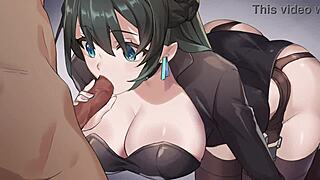 saku covert agent giving wild blowjob in game scene