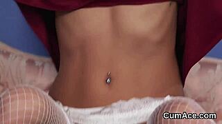 horny honey gets facial and gulps every drop