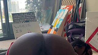 Ebony takes fuck machine