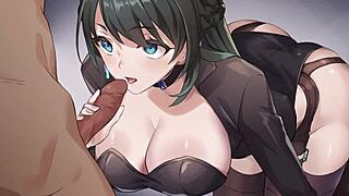 saku covert agent giving wild blowjob in game scene