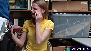 Skinny Shoplifter with Small Tits Pounded by Police Officer at Work