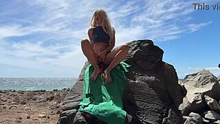 Teen with Perfect Body Moans During Risky Anal on Public Beach