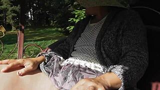 Hairy mature upskirt on the carriage part 2