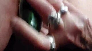 German Granny Slams Hairy Pussy with Cucumber in Kitchen