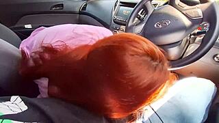 Masturbating in car in public excites hot woman at bus stop