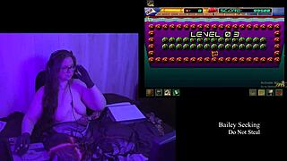 Brunette with big natural tits in naked playthrough