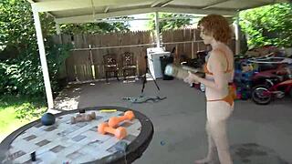 Sexy Redhead Prostitute In Lingerie Shows Legs And Big Ass