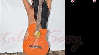 Latina Model Strips Naked with Guitar in Sensual Poses