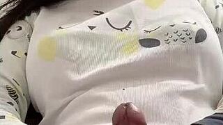 Shemale Clamps Hair on Cock While Masturbating Solo