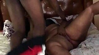 Bbw stepmother pleasures herself on the bed, and I join with my big cock.