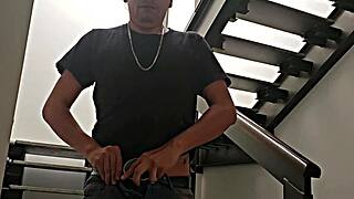 Neighbor's quick thrill on the stairs almost exposed