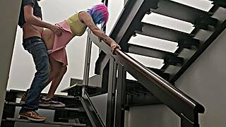 Neighbor's quick thrill on the stairs almost exposed