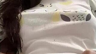 Shemale Clamps Hair on Cock While Masturbating Solo