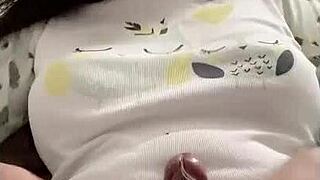 Shemale Clamps Hair on Cock While Masturbating Solo