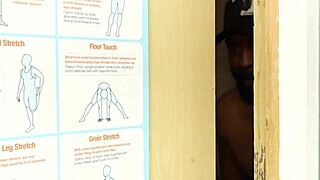 Cheerleader bends over for doggystyle blowjob and assplay in group scene.