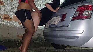 Brazilian slut flashes in backyard, gets interracial cum shower.