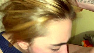 Hot blonde teases slave with sloppy blowjob, then hardcore fucking to cum in mouth