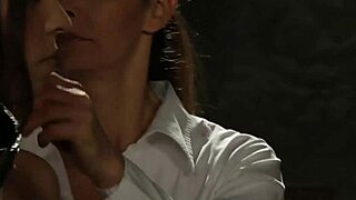 this innocent girl is bound and whipped by the european mistress in a lesbian scene, feeling the submission