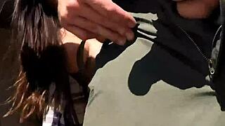 Police Uniform Brunette Gives Blowjob And Gets Facial Outdoors