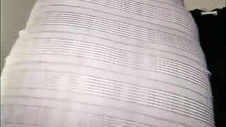 Curvy redhead flashes big ass pussy in fishnets