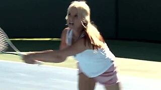 Intense lesbian action on tennis court and pool