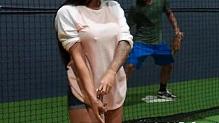 What happens when busty brunette Alice Thunder rides Joey after batting practice?