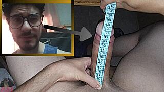 i measure my big cock then masturbate with lube
