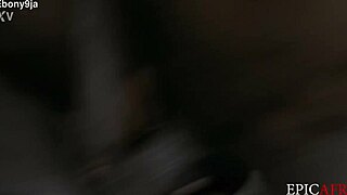 ebony woman bent over for deepthroat blowjob and cumshot on shaved pussy