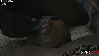 ebony woman bent over for deepthroat blowjob and cumshot on shaved pussy