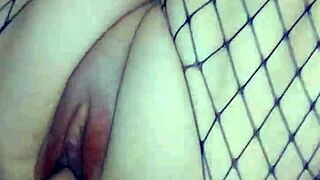 intimate moment with my skinny wife in mesh stockings