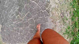 walking barefoot on street and beach, dirtying feet for fetish