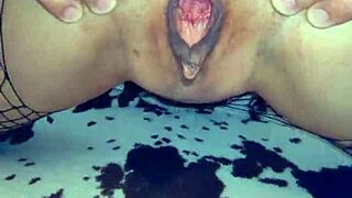 intimate moment with my skinny wife in mesh stockings