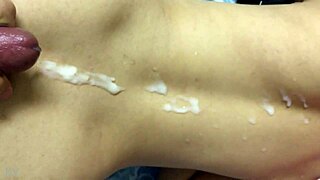 cumshot lands on my girl's back