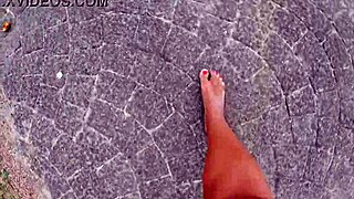 walking barefoot on street and beach, dirtying feet for fetish