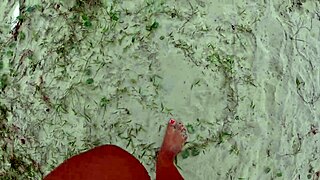 walking barefoot on street and beach, dirtying feet for fetish
