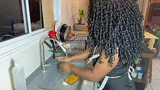 Black Employee Seductively Fucks Boss's Young Son on Her Hair