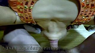 Big and sexy britney gives sloppy blowjob to big cock with cum facial