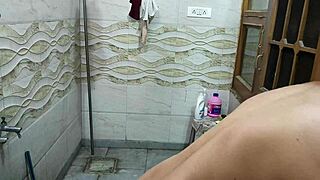 Indian bhabhi bathing openly while brother-in-law secretly watches her tight body