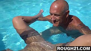 Hey, watch tender teen Lulu Love admire old Bruno's workout!