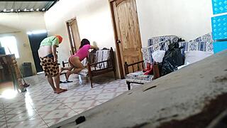Stepmother rests on sofa. Stepson arrives to fuck her like a whore in dorm.